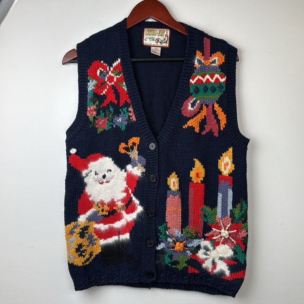 Vintage Cristal Kobe knitted Christmas sweater vest sz M rare - Picture 2 of 11